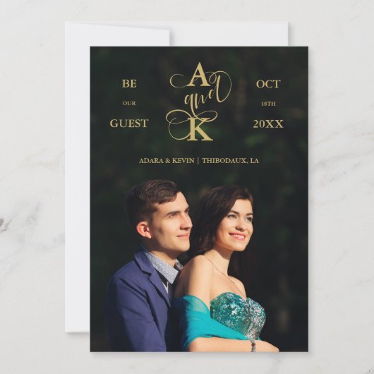 Luxury Faux Golden Fancy Calligraphy Photo Save The Date (Voorkant)