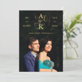 Luxury Faux Golden Fancy Calligraphy Photo Save The Date (Staand voorkant)