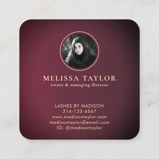 Luxury Faux gradiënt Violet en Bourgogne 2 foto's Vierkante Visitekaartje (Achterkant)