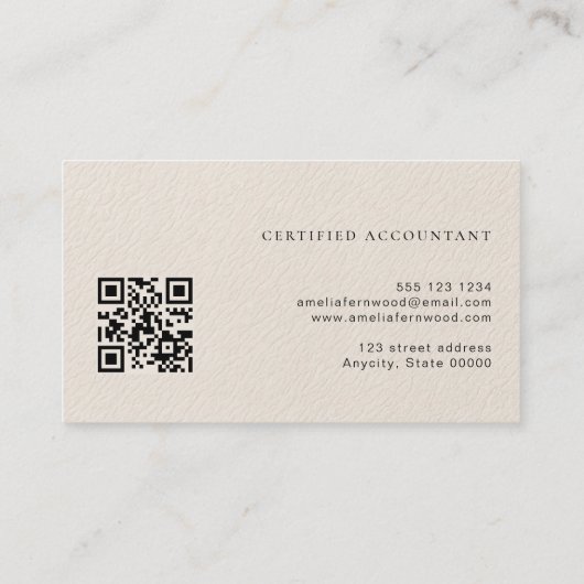 Luxury Faux Leather Certified Accountant QR Code Visitekaartje (Achterkant)