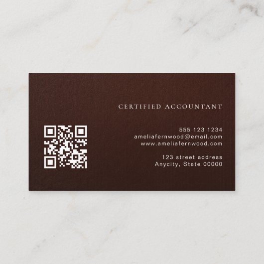 Luxury Faux Leather Certified Accountant QR Code Visitekaartje (Achterkant)