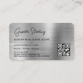 Luxury Faux Silver Metallic Realtor Photo QR Code Visitekaartje (Achterkant)