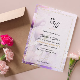 Luxury Faux Vellum Monogram Floral Wedding Invite Kaart