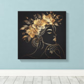 Luxury Feminine Face with Golden Floral Crown Canvas Afdruk (Insitu (Houten vloer))
