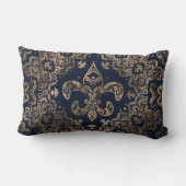 Luxury Fleur-de-lis Ornament - goud en donkerblauw Kussen (Achterkant)