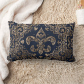 Luxury Fleur-de-lis Ornament - goud en donkerblauw Kussen (Deken)