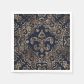 Luxury Fleur-de-lis Ornament - goud en donkerblauw Servet (Voorkant)