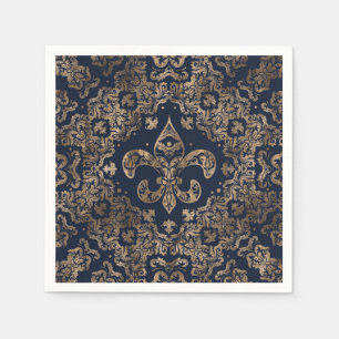 Luxury Fleur-de-lis Ornament - goud en donkerblauw Servet