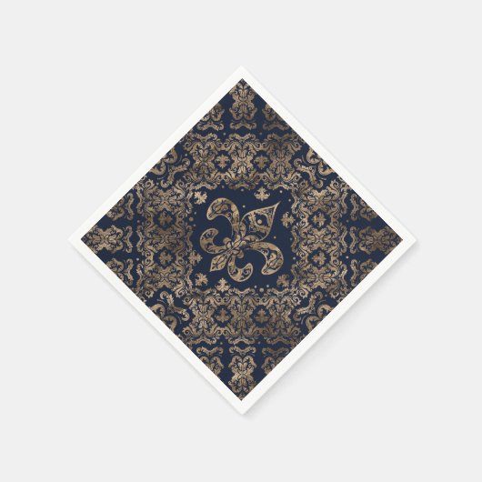 Luxury Fleur-de-lis Ornament - goud en donkerblauw Servet (Hoek)