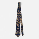 Luxury Fleur-de-lis Ornament - goud en donkerblauw Stropdas (Voorkant)