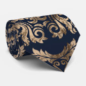 Luxury Fleur-de-lis Ornament - goud en donkerblauw Stropdas (Opgerold)