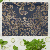 Luxury Fleur-de-lis Ornament - goud en donkerblauw Theedoek (Gevouwen)