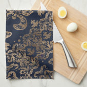 Luxury Fleur-de-lis Ornament - goud en donkerblauw Theedoek (Quarter Fold)