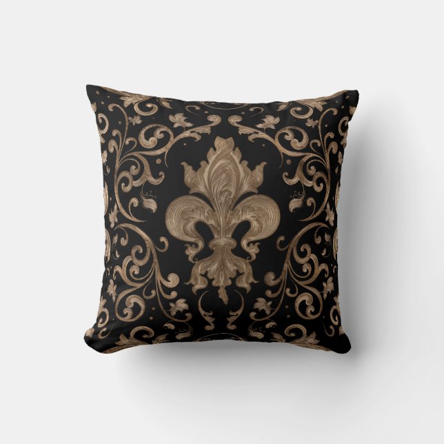Luxury Fleur-de-lis ornament - zwart en goud Kussen (Voorkant)
