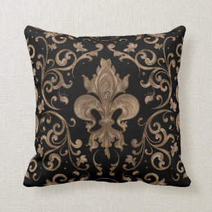 Luxury Fleur-de-lis ornament - zwart en goud Kussen