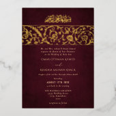 Luxury Floral Burgundy & Gold Islamic Wedding Folie Uitnodiging (Voorkant)