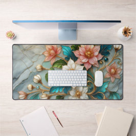 Luxury Floral Desk Mat Marble Style Desk Pad