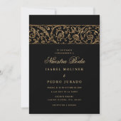 Luxury Floral Gold & Black Nuestra Boda Wedding Kaart (Voorkant)
