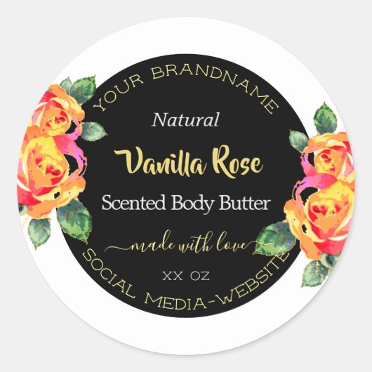 Luxury Floral Gold Black Product Packaging Labels (Voorkant)