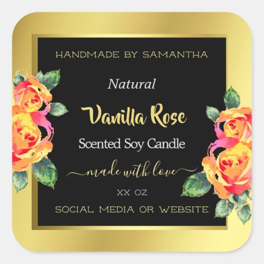 Luxury Floral Gold Black Product Packaging Labels (Voorkant)