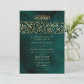 Luxury Floral Gold Green Islamic Muslim Wedding Kaart (Staand voorkant)