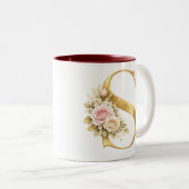 Luxury Floral Gold Letter S Monogram Logo Tweekleurige Koffiemok (Voorkant rechts)