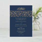 Luxury Floral Gold Navy Blue Islamic Wedding Kaart (Staand voorkant)