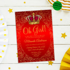Luxury Floral Gold Royal Red Baby shower Kaart