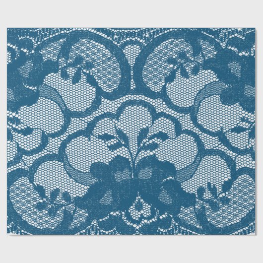 Luxury Floral Lace Blauwgroen Blue Navy Aquatic Cadeaupapier (Vlak)