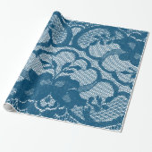 Luxury Floral Lace Blauwgroen Blue Navy Aquatic Cadeaupapier (Uitgerold)