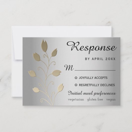 Luxury Floral Silver en Gold Wedding RSVP-Kaart (Voorkant)