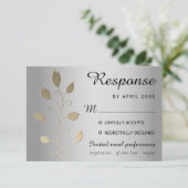 Luxury Floral Silver en Gold Wedding RSVP-Kaart (Staand voorkant)