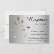 Luxury Floral Silver en Gold Wedding RSVP-Kaart