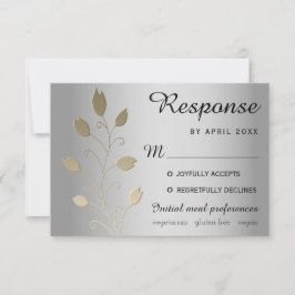 Luxury Floral Silver en Gold Wedding RSVP-Kaart