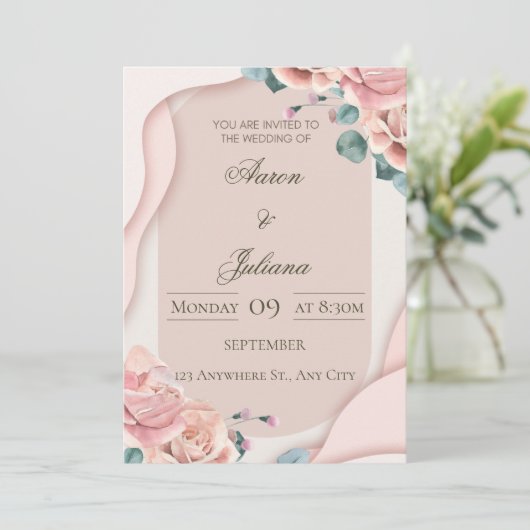 Luxury Floral Wedding Invitation Kaart (Staand voorkant)