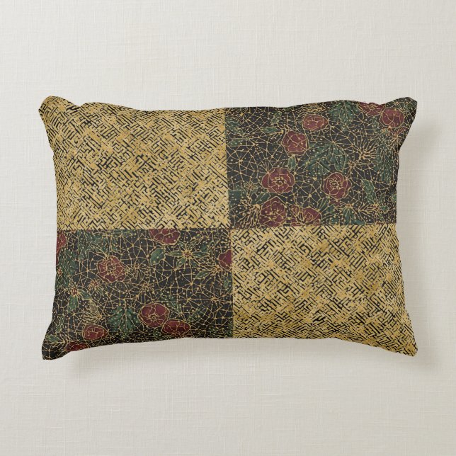 Luxury Flowers and Gold Pattern ,Gold Black Red  Accent Kussen (Voorkant)