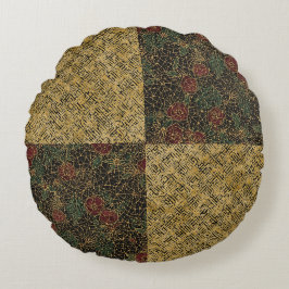 Luxury Flowers and Gold Pattern ,Gold Black Red  Rond Kussen