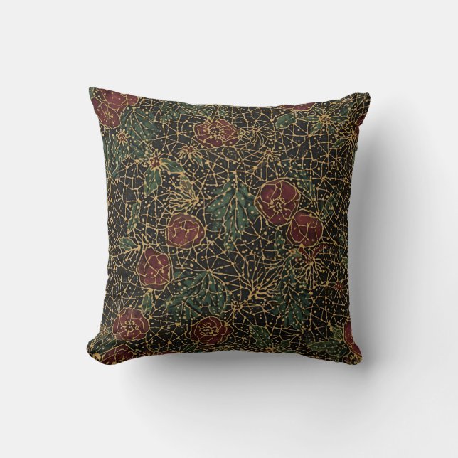 Luxury Flowers Pattern,Gold Black Red Green Kussen (Voorkant)