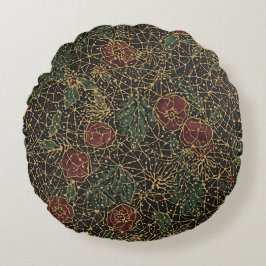 Luxury Flowers Pattern,Gold Black Red Green Rond Kussen