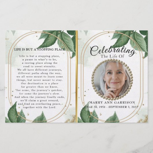 Luxury Foliage Gold Celebration of Life Programme (Voorkant)