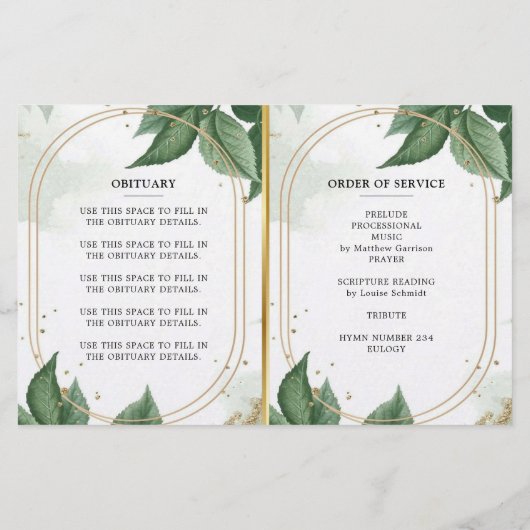 Luxury Foliage Gold Celebration of Life Programme (Achterkant)