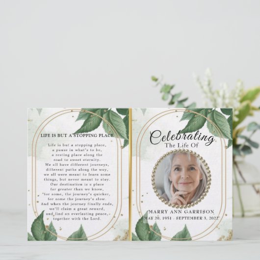 Luxury Foliage Gold Celebration of Life Programme (Staand voorkant)