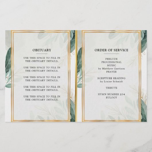 Luxury Foliage Gold Celebration of Life Programme (Achterkant)