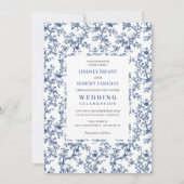 Luxury French Toile de Jouy Blue Wedding Invite Kaart (Voorkant)