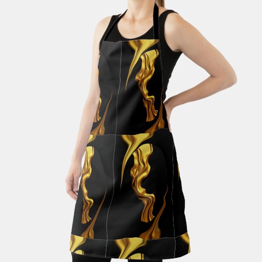 Luxury Full Gold Swirl Black Kitchen Chef Christti Schort (Insitu)