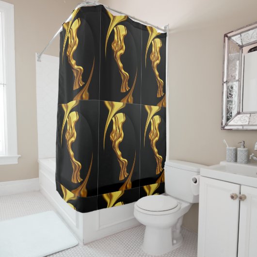 Luxury Full Gold Swirl Black Waterproof Bathroom  Douchegordijn (In situ)