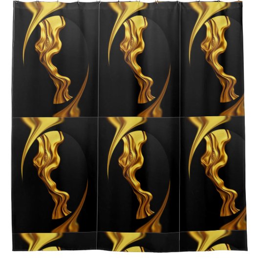 Luxury Full Gold Swirl Black Waterproof Bathroom  Douchegordijn (Voorkant)
