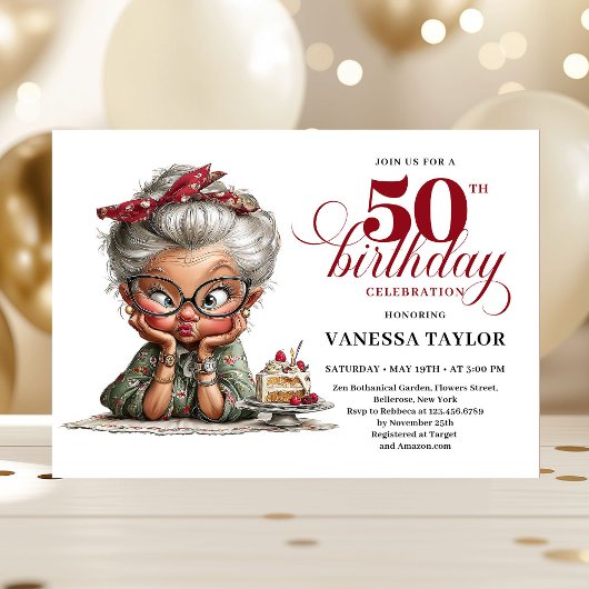Luxury Funny Lady 50th Birthday Cartoon Humor  Kaart