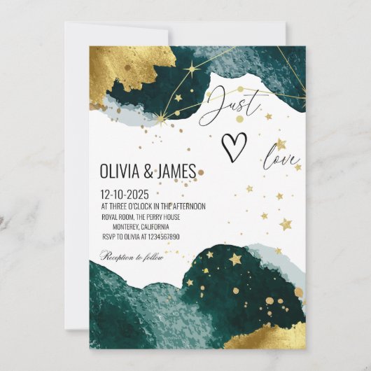 Luxury Galaxy Wedding - "Just Love" Starry Party Kaart (Voorkant)