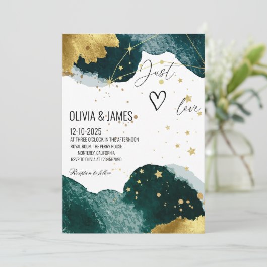 Luxury Galaxy Wedding - "Just Love" Starry Party Kaart (Staand voorkant)